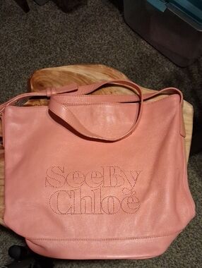 See By Chloe Pink Leather Shoulder Bag with Perforated Logo